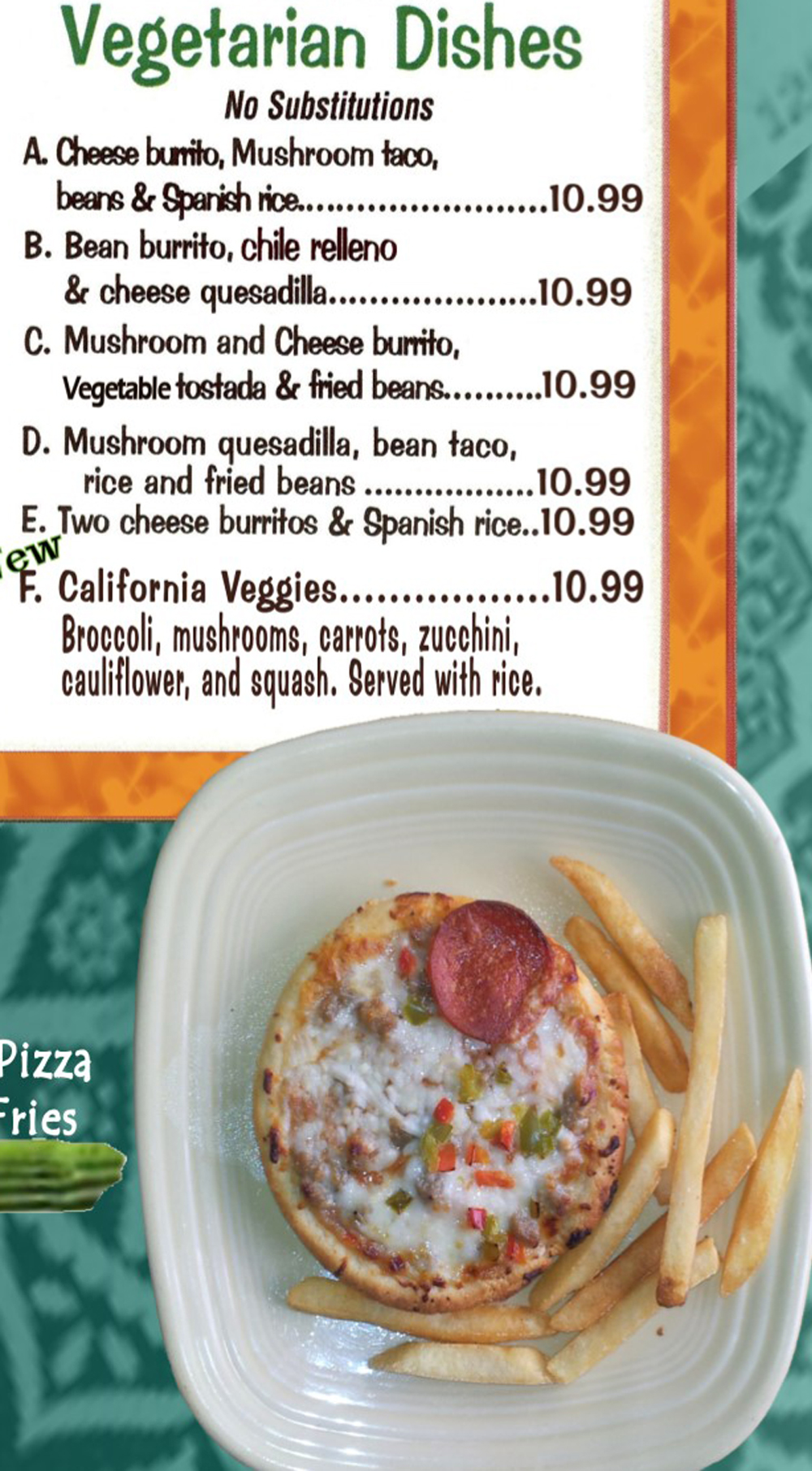 Vegetarian Dishes - No Substitutions